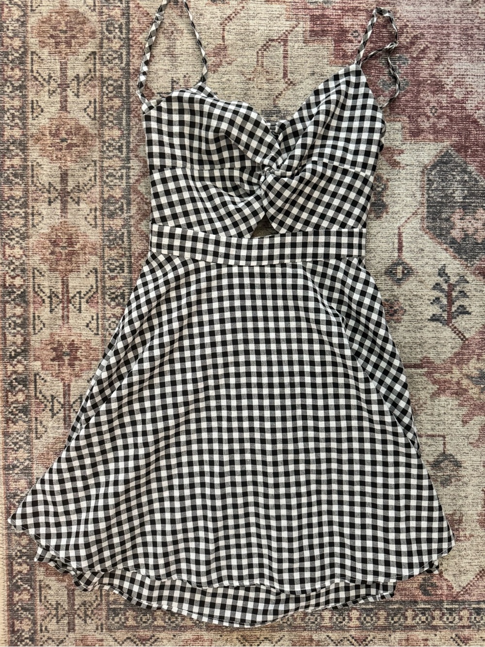 SHEIN Black & White Gingham Twist-Front Mini Dress - Picture 3 of 4